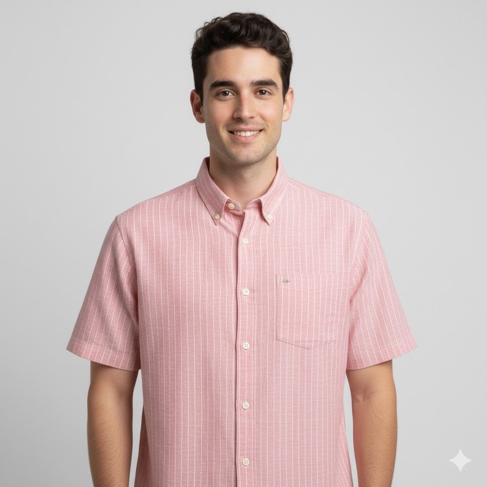 CHAPS Mens Coral White Stripe Short Sleeve Button Up Shirt XXL Preppy